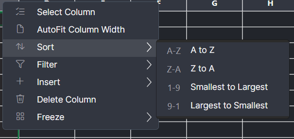 Column sort