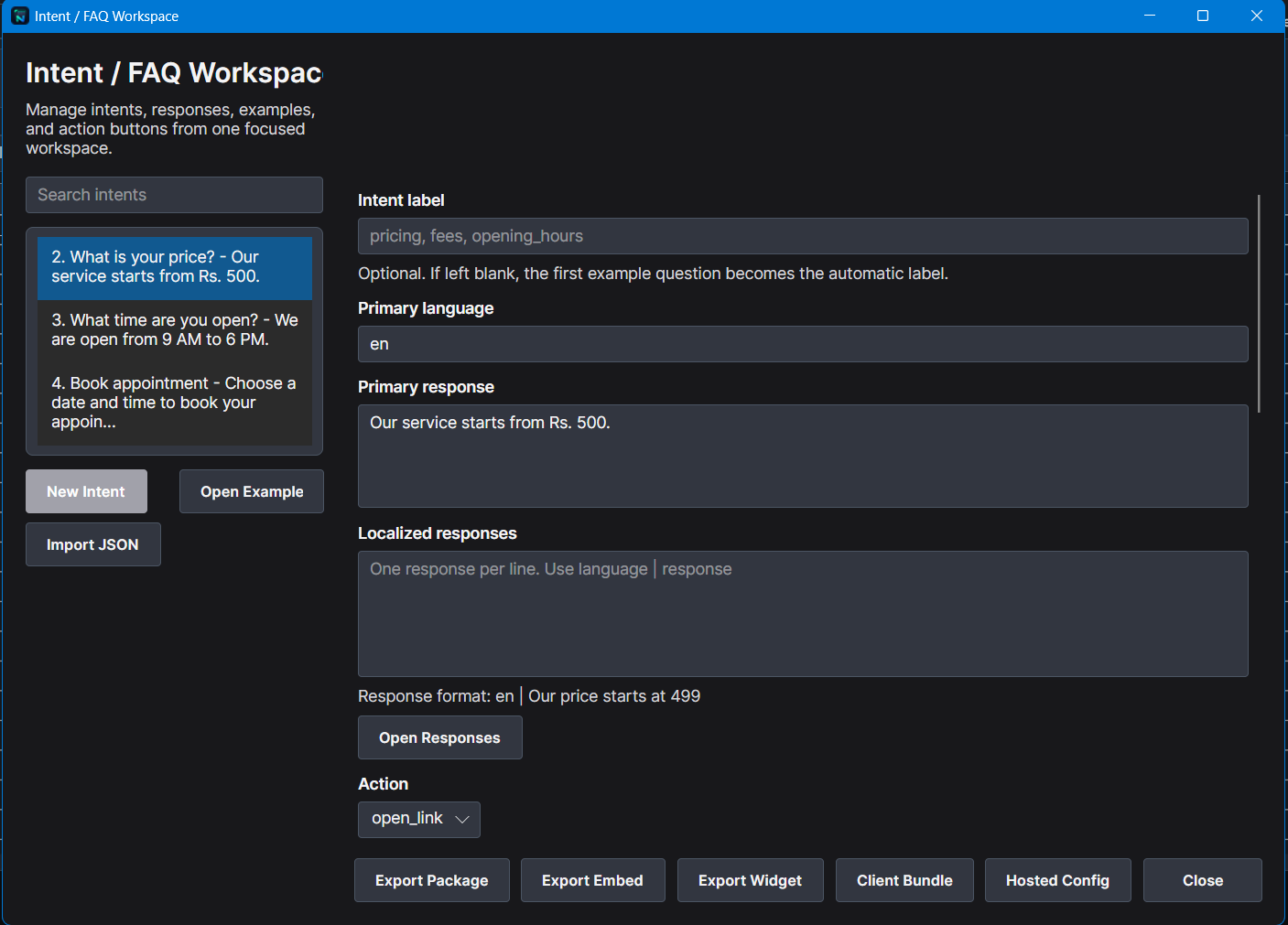 Intent FAQ workspace