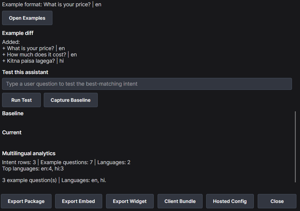 Chatbot test panel